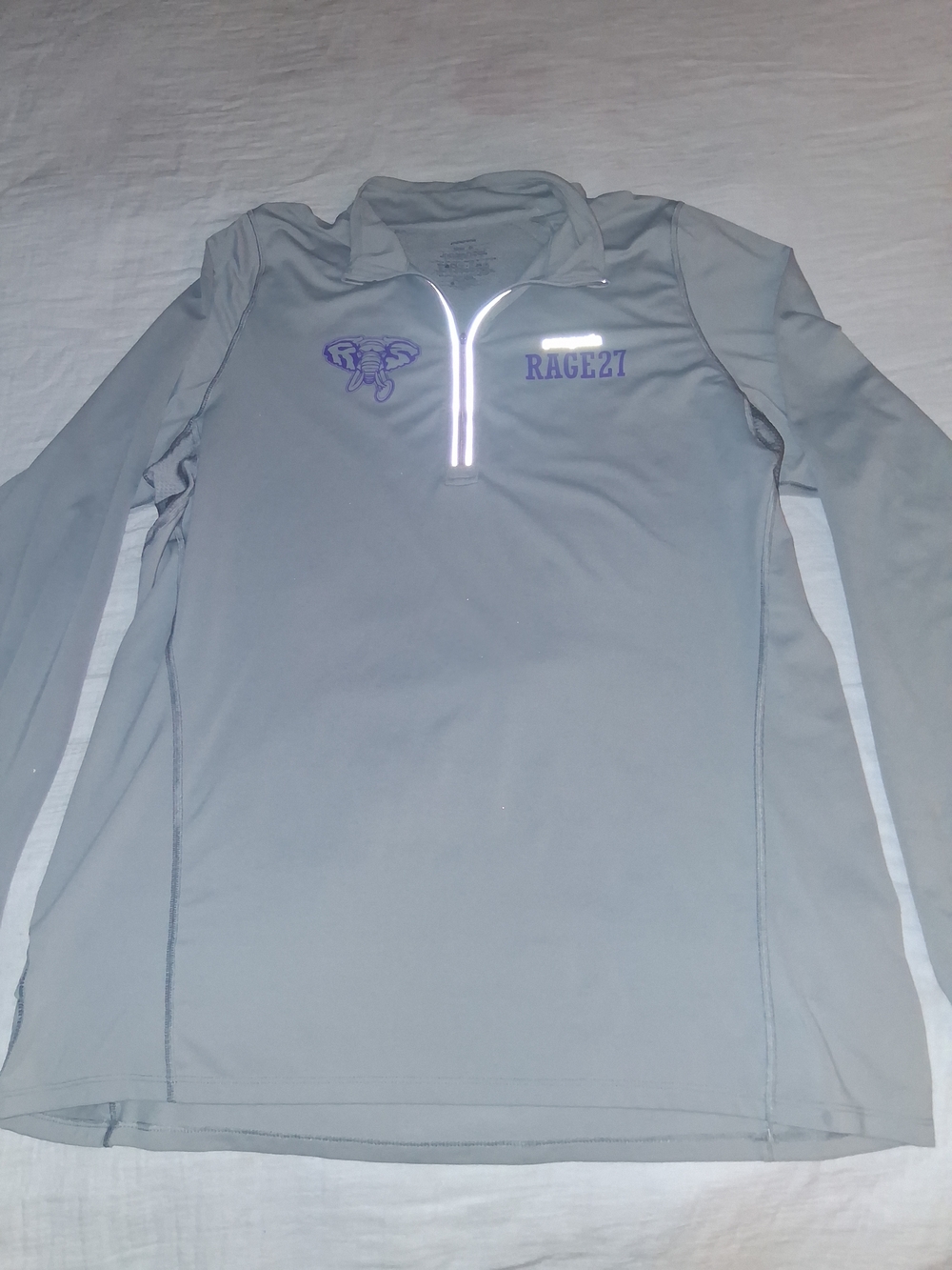 Patagonia Light Gray Pullover with Purple Logo
